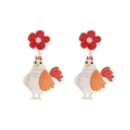 Bunte Emaille-Hahn-Ohrringe mit roten Blumen und Perlen-Akzenten für Damen - Buntes Blumen Hahn Modell (A)
