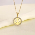 Collier doré avec pendentif ancre et croix évidé incrusté de zircons brillants - Ancre dorée