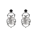 Retro beetle drop earrings in antique silver finish with black diamond-shaped stones - Antique Silver