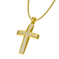 Lussuosa collana a croce in titanio placcato oro con intarsio di zirconi a due file - Stile Oro (N0261G)