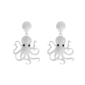 Auffällige silberne Oktopus-Ohrringe mit Emaille-Muschel und bunten Kristallen - Silber