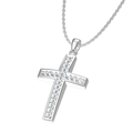 Collana con croce in titanio argento e diamanti pavé su una catena lunga da donna - Stile Argento (N0261S)