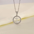 Collier argenté avec pendentif rond évidé ancre et croix serti de cristaux - Ancre en argent