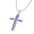 Collana con ciondolo a croce color argento e pietre blu scuro a taglio rotondo - Stile Zircone Blu Argento (N0261S-2)