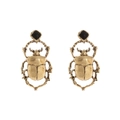 Vintage beetle drop earrings with black resin top and textured gold-tone scarab pendants - Antique Gold