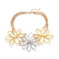 Minimalist double-layer gold chain necklace with large gold and silver hollow flower charms - Gold and Silver Two-Tone (A)
