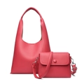 Watermelon red multi-piece tote bag set with high-quality pebbled faux leather - Large Tote And Small Crossbody Bag Collection / Rose Red