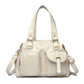 Chique beige draagtas voor dames met dubbele voorzakken en verstelbare schouderriem - Broken Wit