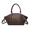 Grand sac à main marron foncé minimaliste en cuir grainé avec des finitions argentées - Marron