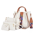 4-piece white crocodile pattern bucket bag set with colorful geometric woven straps - White