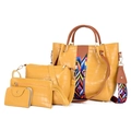 Yellow four-piece handbag set with crocodile pattern and ethnic style shoulder strap - Yellow