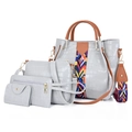 4pcs grey crocodile tote set with bohemian woven straps and gold hardware details - Gray
