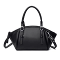 Grand sac à main en cuir noir motif lychee avec doubles poignées et bandoulière réglable - Noir