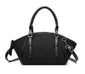 Bolso clásico de cuero negro con asas superiores y correa de hombro ajustable - Negro