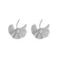 Pendientes vintage de hoja de ginkgo en aleación de plata con textura y perla redonda - Plateado