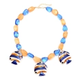 Bohemian tropical fish beaded necklace with blue and orange resin beads and enamel pendants - Colorful