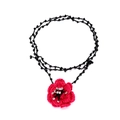 Collar de camelia hecho a mano con flores de color rojo rosa y cadena de cuentas negras - Rosa Rojo (A)