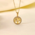 Collana albero della vita dorata con ciondolo tondo traforato e zirconi luccicanti - Albero della Vita Oro