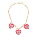 Gouden ketting met drie roze emaille hartjeshangers voorzien van stermotieven en steentjes - Roze Hart Hanger Gouden Ketting (Stijl A)