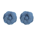 Handmade denim camellia flower earrings with vintage blue layered fabric petals - Light Blue
