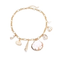 Gold chunky chain necklace featuring natural seashell charms and white beads for a beach look - Ocean Style Shell Pendant Style (XL250421-0477)