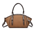 Bolso tote vintage de cuero marrón con asas dobles y correa de hombro desmontable - Marrón Amarillento