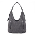Sac hobo gris en similicuir mat avec pompons à franges et détails de clous argentés - Gris
