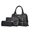Schwarzes 3-teiliges Taschen-Set mit Shopper, Umhängetasche und Geldbörse aus Leder - Schwarz