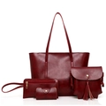 4-teiliges Set aus weinroten PU-Lederhandtaschen mit Tragetasche und goldenen Beschlägen - Rot