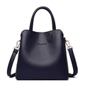 Borsa a tracolla blu navy minimalista con trama grana litchi e dettagli in metallo oro - Blu
