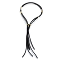 Collana multifilo in pelle PU nera con perline oro e argento e dettagli con nappe - Stile Nappina in Corda di Pelle Multistrato