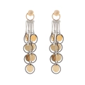 Vintage long tassel drop earrings with geometric gold and silver metallic discs - Tri-color Patchwork (A)