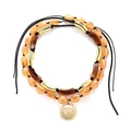 Double-layered bohemian beaded necklace with orange resin beads and golden scallop shell charm - Amber Beaded Shell Pendant Style (A)
