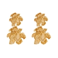 Pendientes de flor dorados de doble capa con textura metálica plisada irregular creativa - Dorado