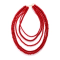Ethnic multi-layer red beaded necklace with golden clasp and waterfall design - Red