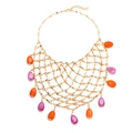 Collana bohémien in maglia dorata con perle a goccia nei colori arancio e magenta - Oro