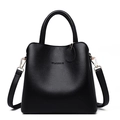Borsa a tracolla nera classica in pelle grana litchi con manici superiori - Nero
