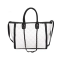 Quilted tote bag in black and white leather with elegant metal chain decoration - White