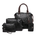 Juego de 4 bolsos de mujer en cuero PU negro con bolso de mano, bandolera, cartera y estuche - Negro