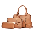 Ensemble trois pièces de sacs à main marron clair avec grain de galets et détails dorés - Marron Jaune