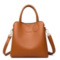 Classic brown pebble leather handbag with gold hardware and removable shoulder strap - Brown