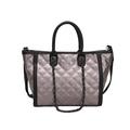 Sac fourre-tout matelassé argent métallisé avec anses noires et détail de chaîne - Bronze