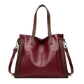 Bolso grande burdeos con asas marrones y correa ajustable para hombro para mujer - Burdeos