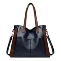 Bolso tote azul marino de gran capacidad con asas marrones y correa extraíble - Azul oscuro