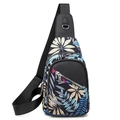Chic oxford chest bag with colorful tropical leaf print and black pebble leather panels - Colorful Leaves