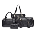 6-piece black crocodile pattern handbag set including tote and crossbody bags - Black