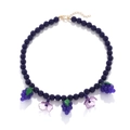 Collar de cuentas con colgantes de uvas moradas y flores con un cierre de langosta dorado - Púrpura (Multicolor)