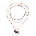 Set di collane a tre strati con perline rosse e ciondolo a forma di zebra in stile vintage - Stile Zebra Multistrato Con Perline Rosse (A)