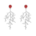 Orecchini a sospensione a corallo artistici con perline rosse e finitura argento - Argento