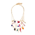 Drielaagse gouden ketting met kleurrijke hangers van zeesterren en schelpen - Drielaagse Mariene Hanger Stijl / Meerkleurig